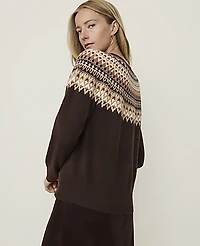 Ann Taylor Weekend Fair Isle Henley Sweater French Mocha Women's