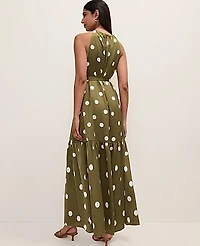 Ann Taylor Petite Polka Dot Tiered Maxi Dress Moss Green Women's