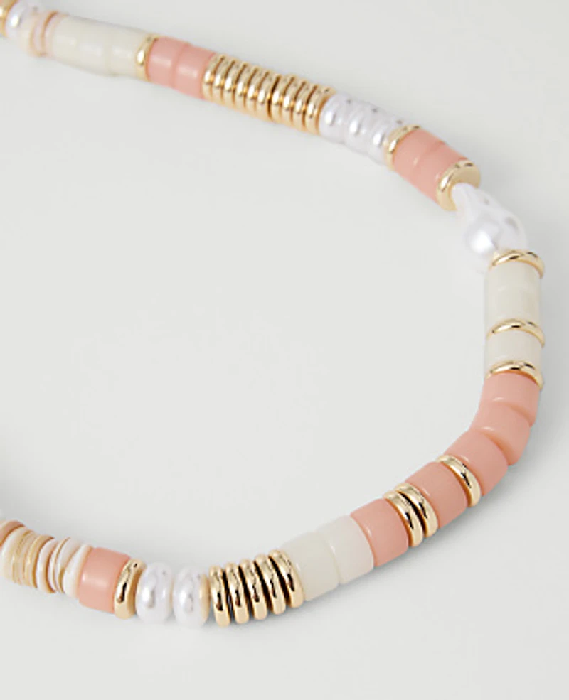 Ann Taylor Stone Pearl Statement Necklace Pink Peony Women's