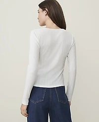 Ann Taylor Petite Weekend Pointelle Henley Top Winter White Women's