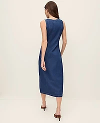 Ann Taylor Petite Denim Flare Midi Dress Luxe Medium Wash Women's