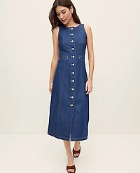 Ann Taylor Petite Denim Flare Midi Dress Luxe Medium Wash Women's