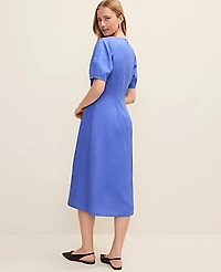 Ann Taylor Petite Crew Neck Flare Midi Dress Dream Blue Women's