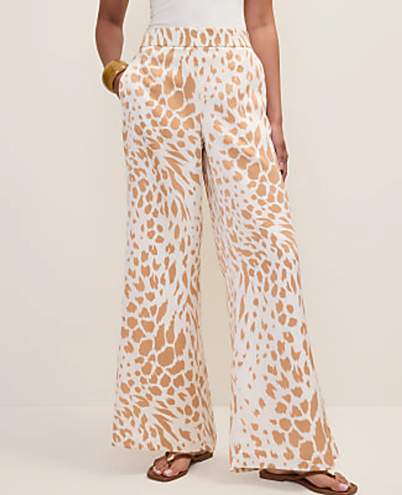 Ann Taylor Petite Easy Wide-Leg Pant Animal Print Satin Cafe Au Lait Women's