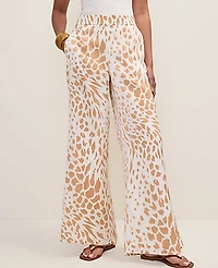 Ann Taylor Petite Easy Wide-Leg Pant Animal Print Satin Cafe Au Lait Women's