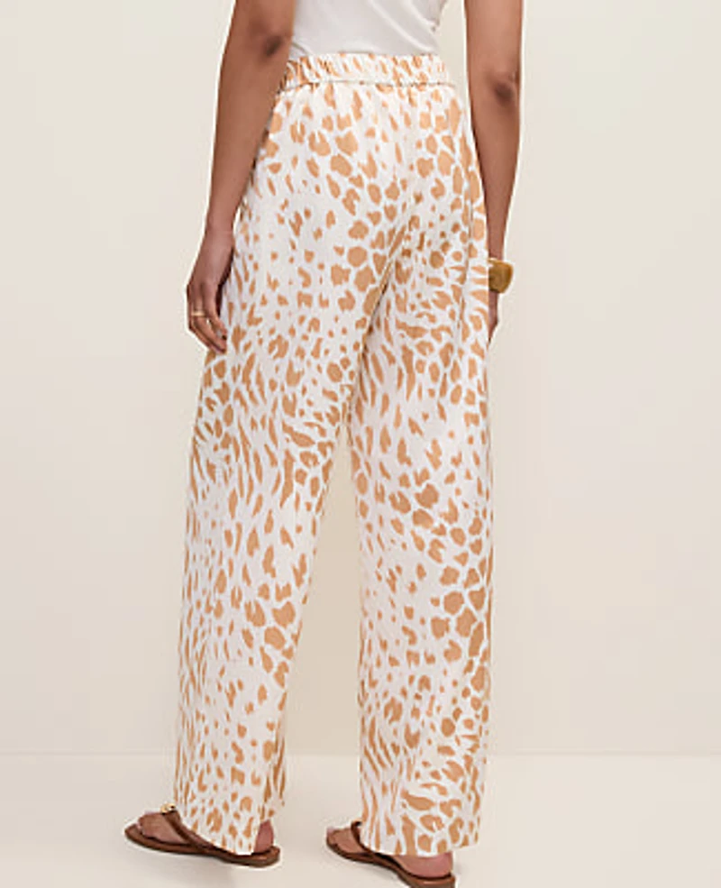 Ann Taylor Petite Easy Wide-Leg Pant Animal Print Satin Cafe Au Lait Women's