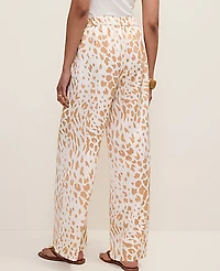 Ann Taylor Petite Easy Wide-Leg Pant Animal Print Satin Cafe Au Lait Women's