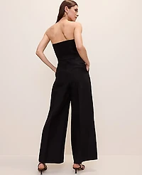 Ann Taylor Petite Belted Strapless Jumpsuit Linen Blend Black Women's