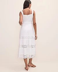 Ann Taylor Petite Embroidered Midi Dress Linen Blend White Women's