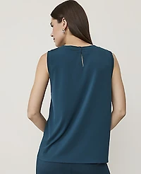 Ann Taylor Mixed Media Shell Top Deep Forest Pine Women's