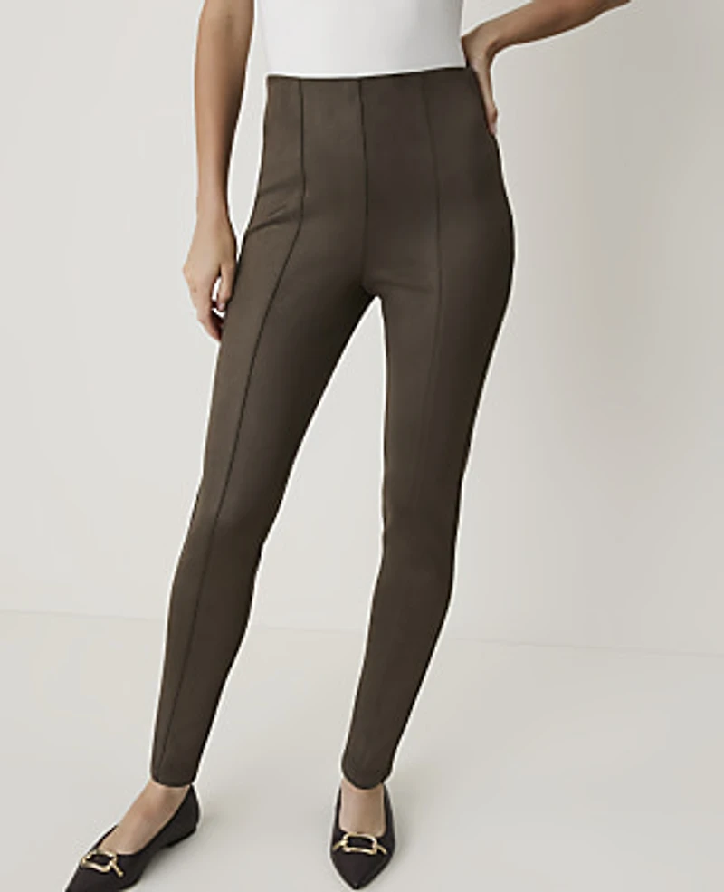 Ann Taylor Petite Seamed Side Zip Legging Faux Suede Caper Shadow Women's
