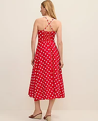 Ann Taylor Petite Polka Dot Midi Dress in Linen Blend Size 8 Bright Cherry Women's