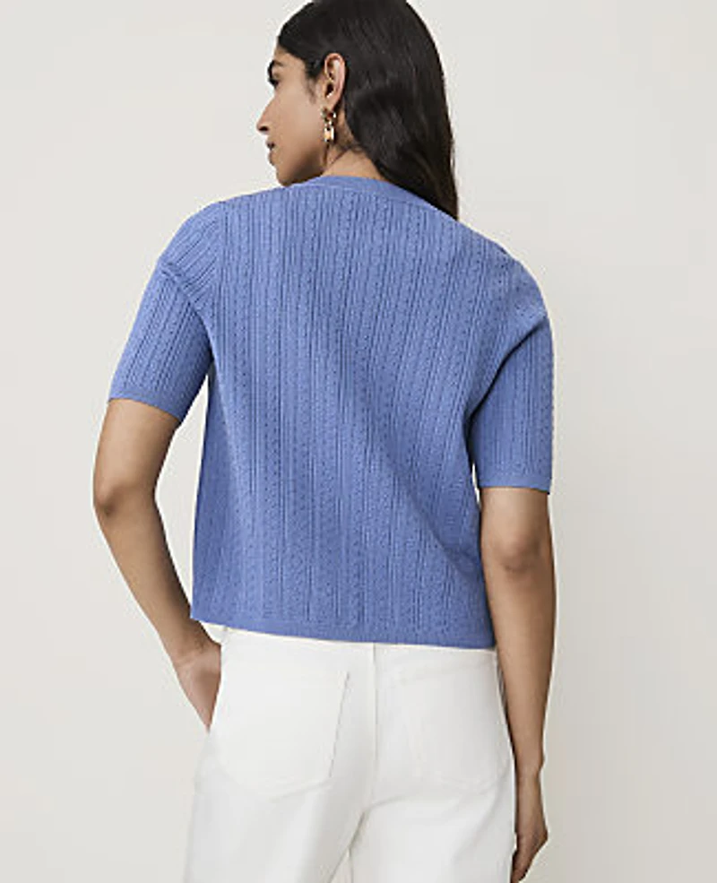Ann Taylor Mixed Stitch Short Sleeve Cardigan Women's