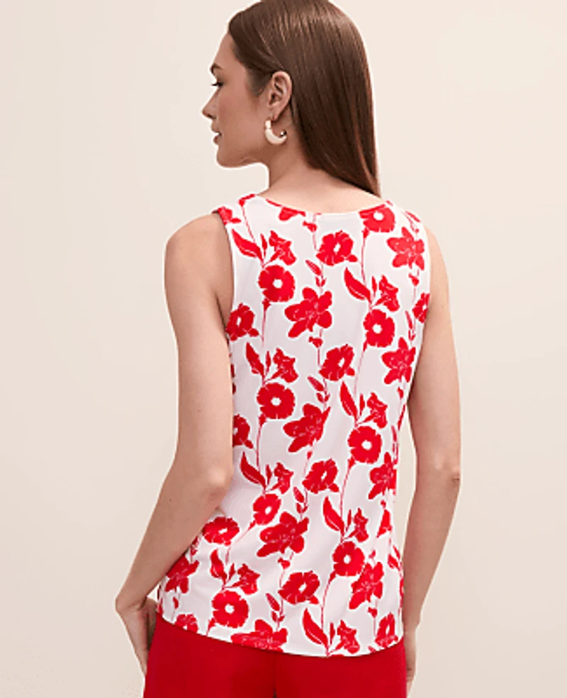Ann Taylor Petite Floral Mixed Media Tank Top Bright Cherry Women's