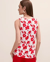 Ann Taylor Petite Floral Mixed Media Tank Top Bright Cherry Women's