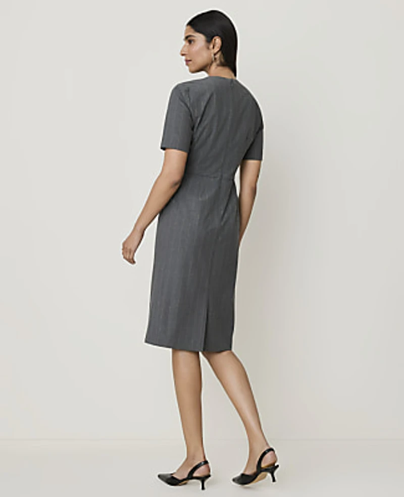 Ann Taylor Petite Pinstripe Crew Neck Sheath Dress Bi-Stretch Dark Neutral Women's