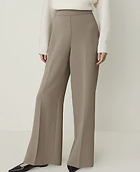 Ann Taylor The Petite Side Zip Wide-Leg Pant Textured Crepe Pebble Path Women's