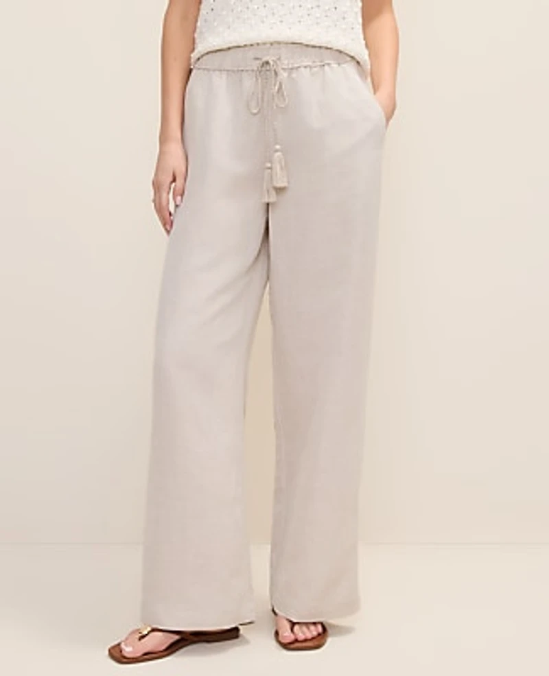 Ann Taylor Petite Weekend Easy Fit Wide-Leg Pant Linen Blend Natural Flax Women's