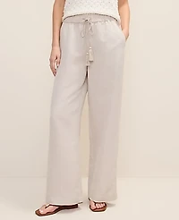Ann Taylor Petite Weekend Easy Fit Wide-Leg Pant Linen Blend Natural Flax Women's