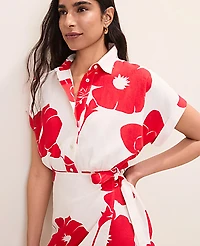 Ann Taylor Petite Floral Collared Shift Dress Linen Blend Bright Cherry Women's