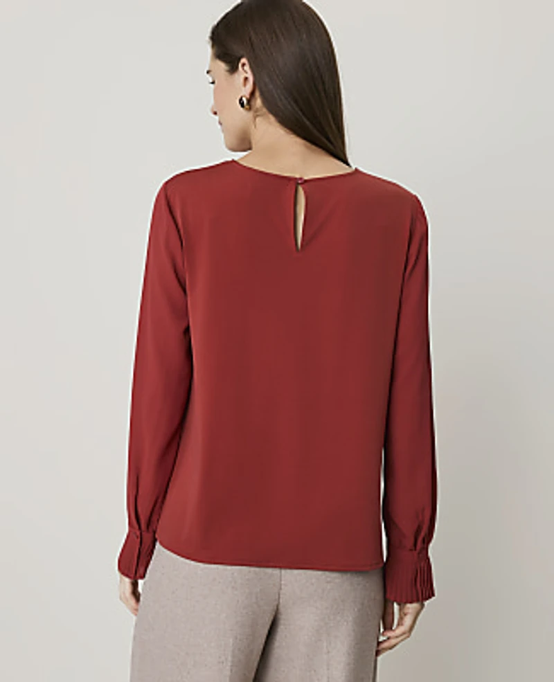Ann Taylor Petite Mixed Media Pleat Cuff Top Red Ochre Women's