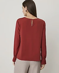 Ann Taylor Petite Mixed Media Pleat Cuff Top Red Ochre Women's