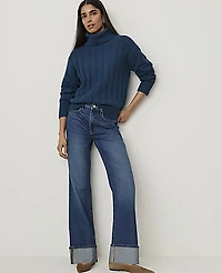 Ann Taylor Petite Ribbed Turtleneck Sweater Moonlit Backdrop Women's