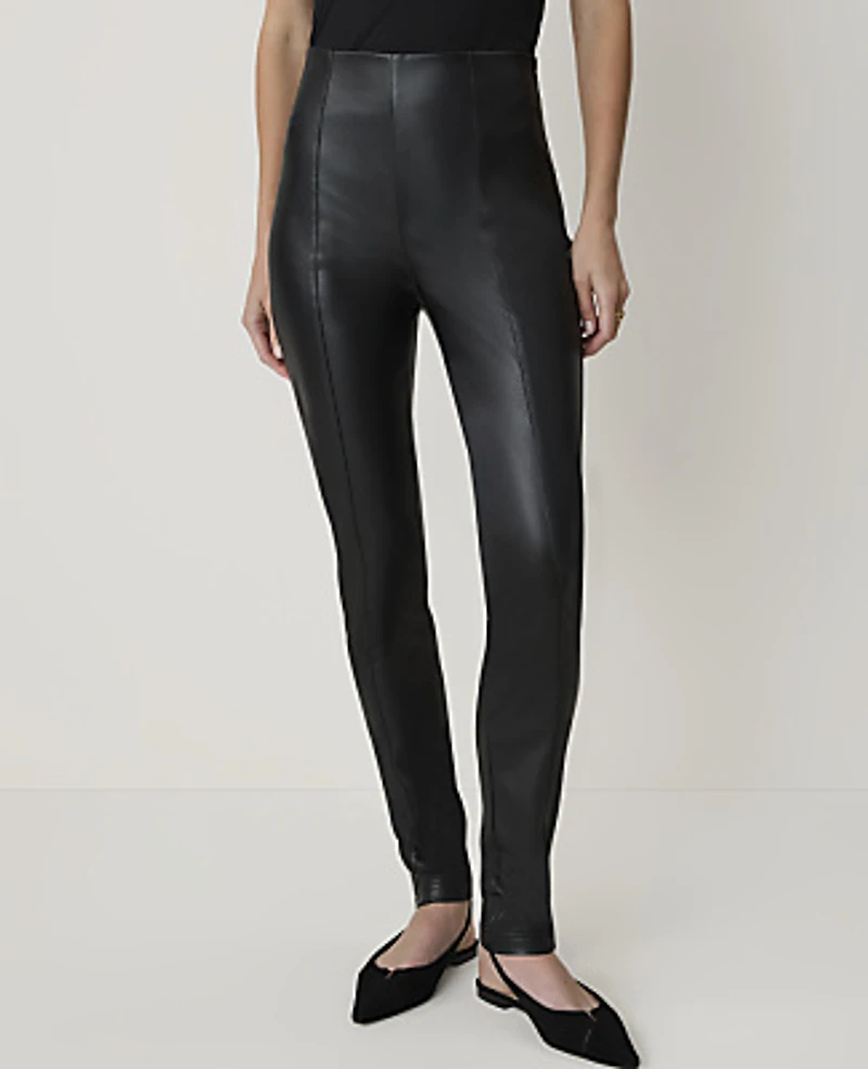 Ann Taylor The Petite Seamed Side Zip Legging Faux Leather Black Women's