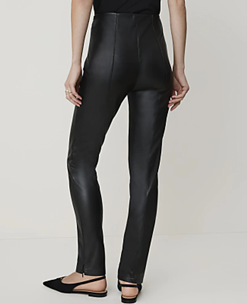 Ann Taylor The Petite Seamed Side Zip Legging Faux Leather Black Women's