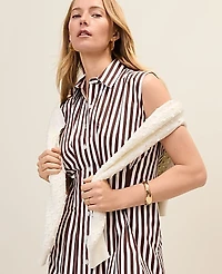 Ann Taylor Petite Weekend Striped Pleated Midi Shirtdress Rich Walnut Women's