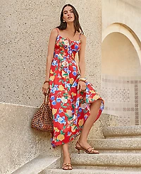 Ann Taylor Petite Floral Gathered Maxi Dress Bright Cherry Women's