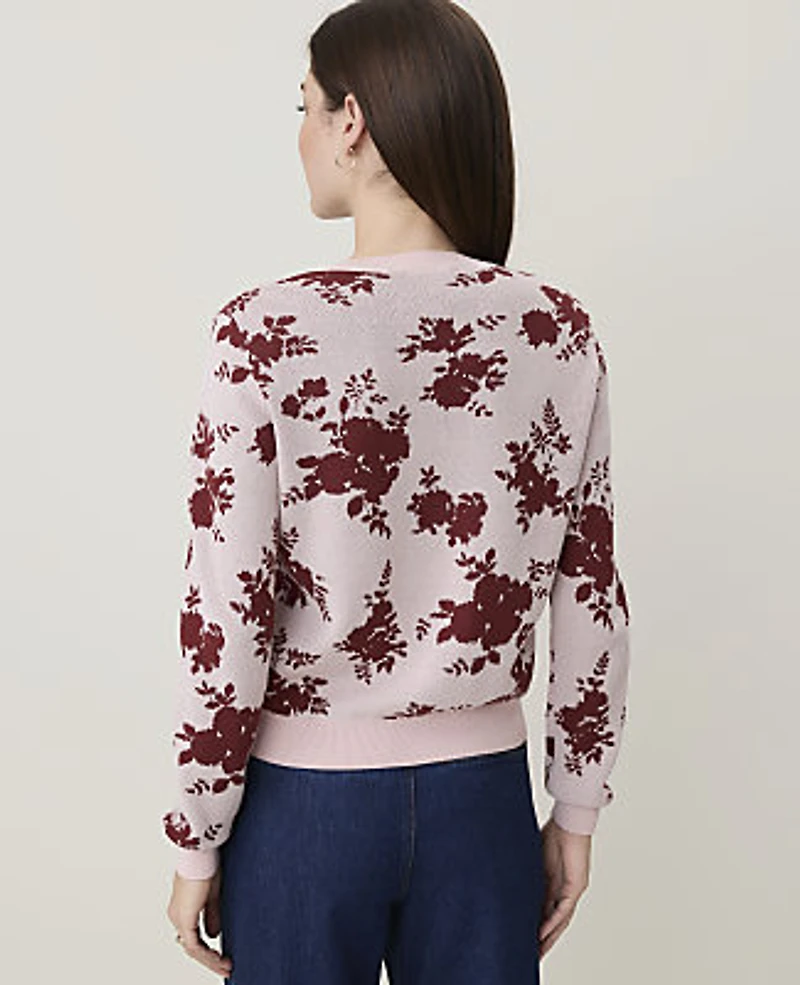 Ann Taylor Floral Jacquard Cardigan Rich Merlot Women's