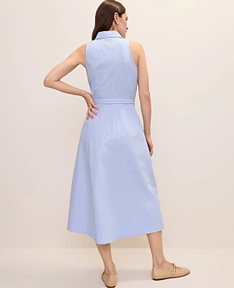 Ann Taylor Petite Striped Collared Halter Midi Dress Vista Blue Women's