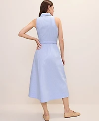 Ann Taylor Petite Striped Collared Halter Midi Dress Vista Blue Women's