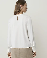 Ann Taylor Petite Mixed Media Pleat Cuff Top Winter White Women's