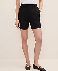 Ann Taylor The Petite Pleated Bermuda Short Linen Blend Black Women's
