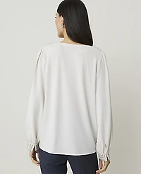 Ann Taylor Lace Trim Mixed Media Top Winter White Women's