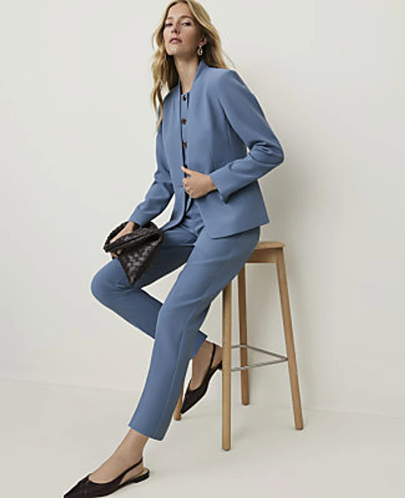 Ann Taylor The Petite Cutaway Blazer Fluid Crepe Cool Dusk Women's
