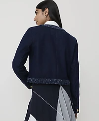 Ann Taylor Bouclé Trimmed Denim Jacket Bright Indigo Wash Women's