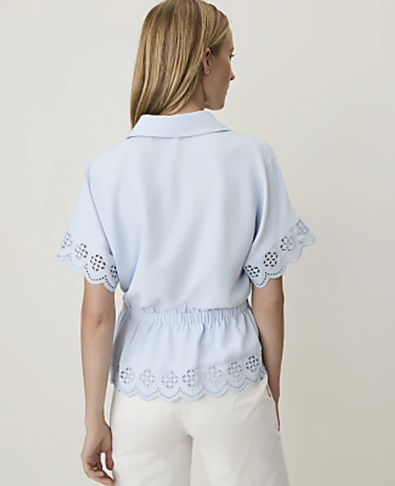 Ann Taylor Weekend Eyelet Tie Waist Blouse Women's