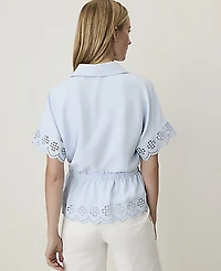 Ann Taylor Weekend Eyelet Tie Waist Blouse Women's
