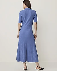 Ann Taylor Petite Pointelle Polo Midi Sweater Dress Ocean Oasis Women's