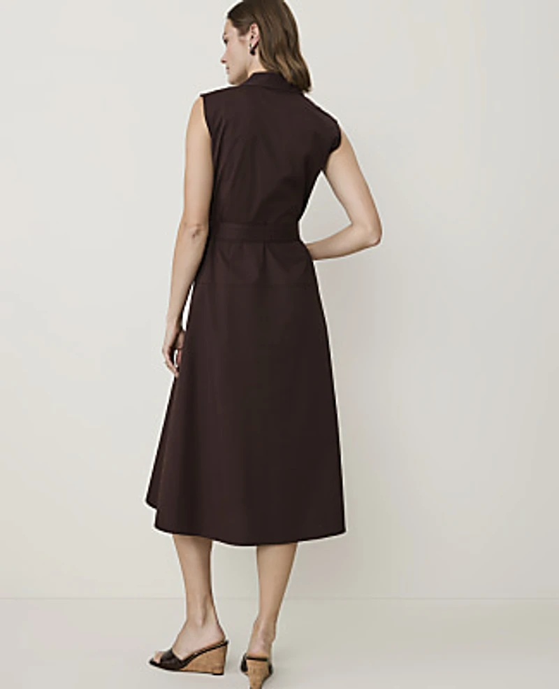 Ann Taylor Petite Sleeveless Collared Midi Shirtdress French Mocha Women's