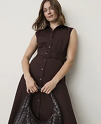 Ann Taylor Petite Sleeveless Collared Midi Shirtdress French Mocha Women's