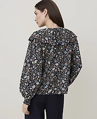 Ann Taylor Weekend Floral Tie Neck Blouse Night Sky Women's