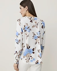 Ann Taylor Petite Floral Mixed Media Pleat Front Top Cheerful Blue-Ww Women's