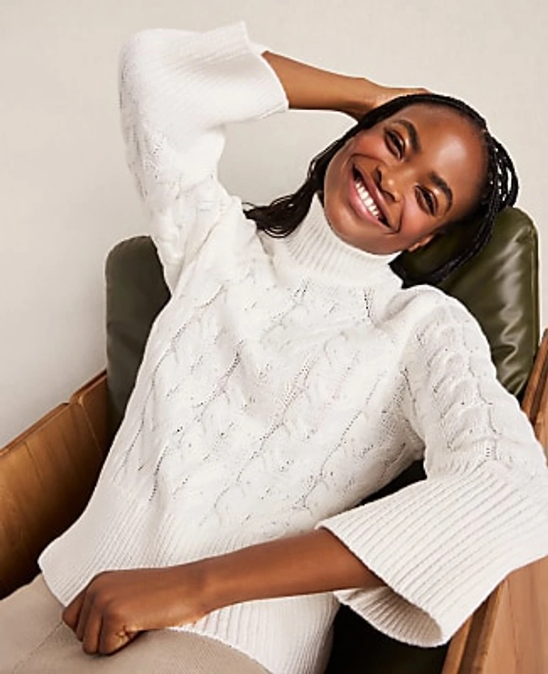 Ann Taylor Haven Well Within Organic Cotton Mock Neck Sweater Ivory Women's