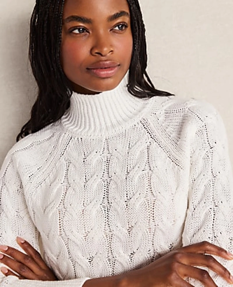 Ann Taylor Haven Well Within Organic Cotton Mock Neck Sweater Ivory Women's