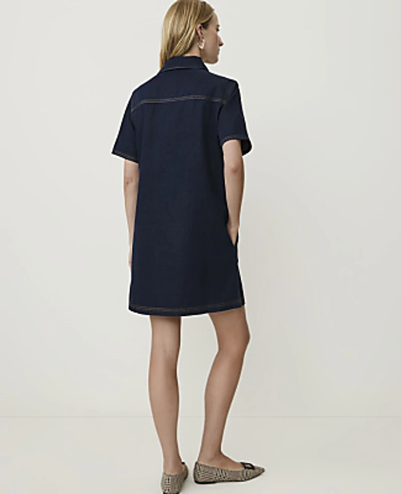 Ann Taylor Petite Weekend Denim Collared Mini Dress Classic Rinse Wash Women's
