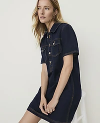 Ann Taylor Petite Weekend Denim Collared Mini Dress Classic Rinse Wash Women's